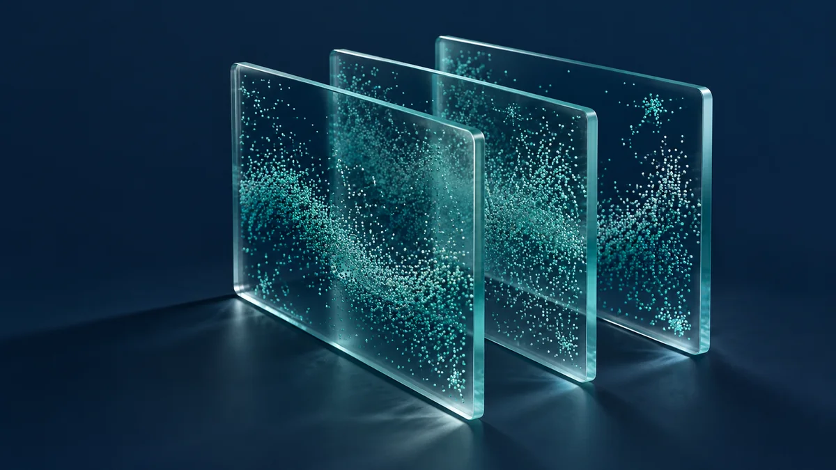 Abstract illustration: Three separate glass planes with different point patterns.